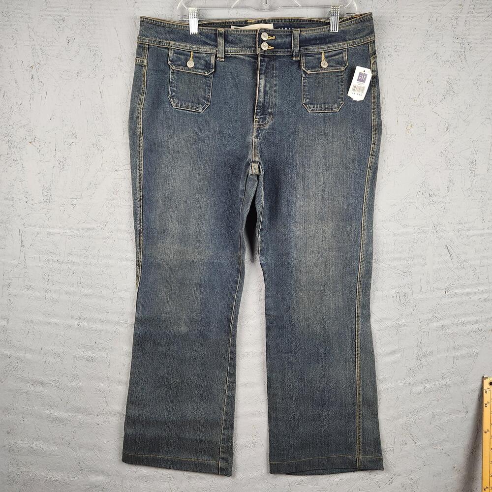 Vintage Gap Jeans Womens 16 Blue Stretch Zip Fly Straight Leg Patch Pockets Y2K
